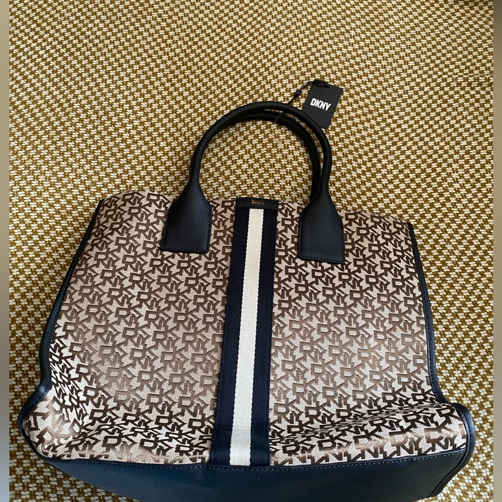 DKNY Black and Cream Logo Tote